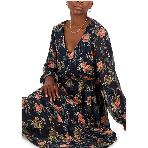 I.N.C. INTERNATIONAL CONCEPTS Maxi Dress 8 Blue Print Tidal Floral Boho NWT - Picture 3 of 16